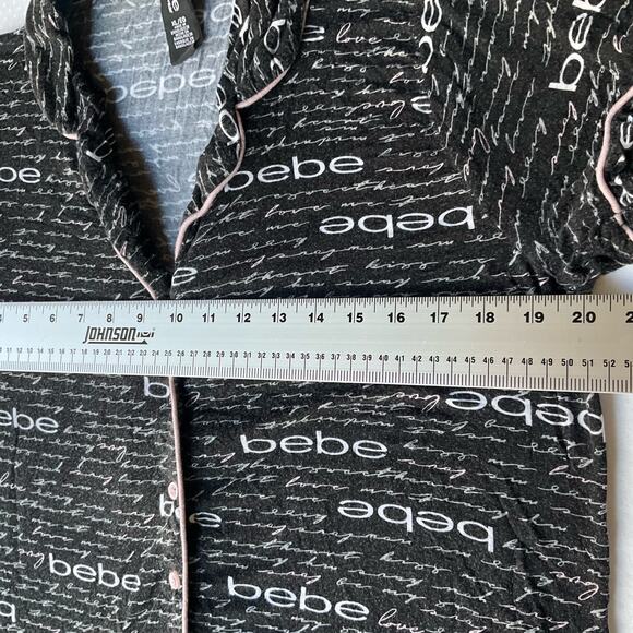 Bebe Sleepwear Women’s Short Sleeve Button Down Shirt size XL, fits like L,Black - Picture 3 of 7